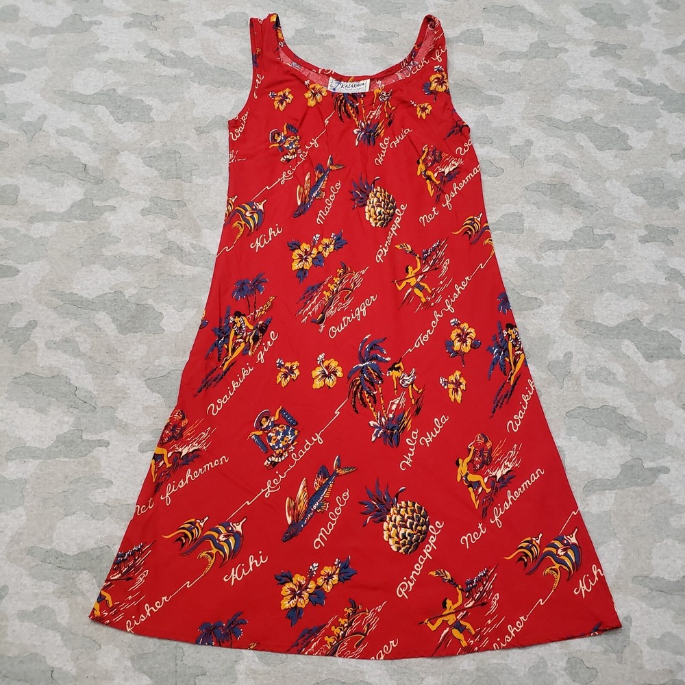 Vintage Kalakaua Dress Womens XS Red Mini Pullover Sleeveless Hawaiianβ